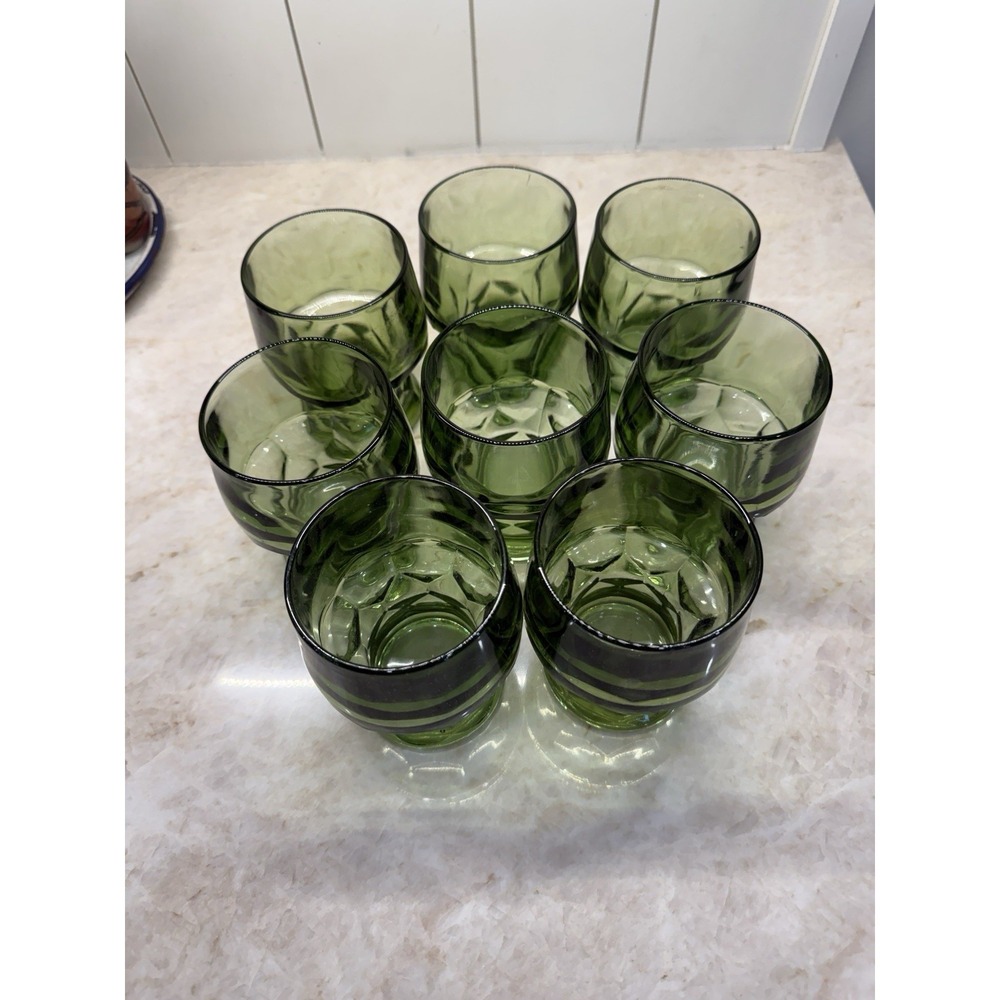 Georgian Green Avocado 9oz Glass Tumblers Anchor Hocking Set of 8 Honeycomb Vtg